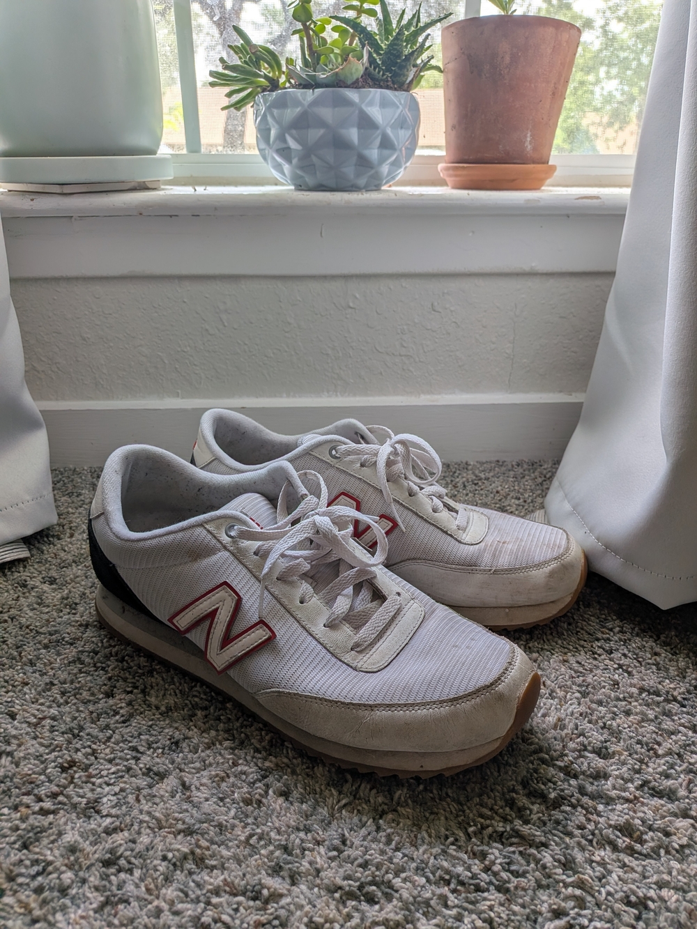 New Balance White & Red Classic Sneakers